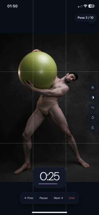 Gesturo · Active life drawing session with timer